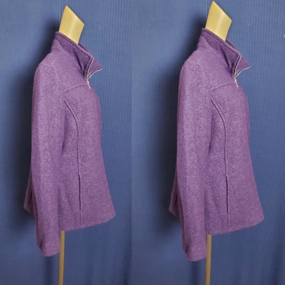Lands'end Wool Blend Zip Up Coat Size 12 Purple Women's  Lined With Collar - Picture 3 of 8